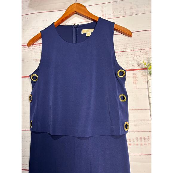 Michael Kors Blue Gold Grommet Pop Over Jumpsuit | Small - Picture 4 of 6